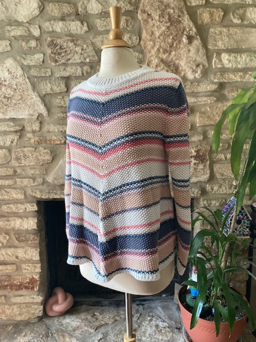 Navy & Pink Striped Knit Sweater - Caslon - Petite Medium